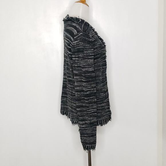 Nordstrom Studio 121 Fringe Trim Cardigan Black Clasp Close Medium - Picture 2 of 10
